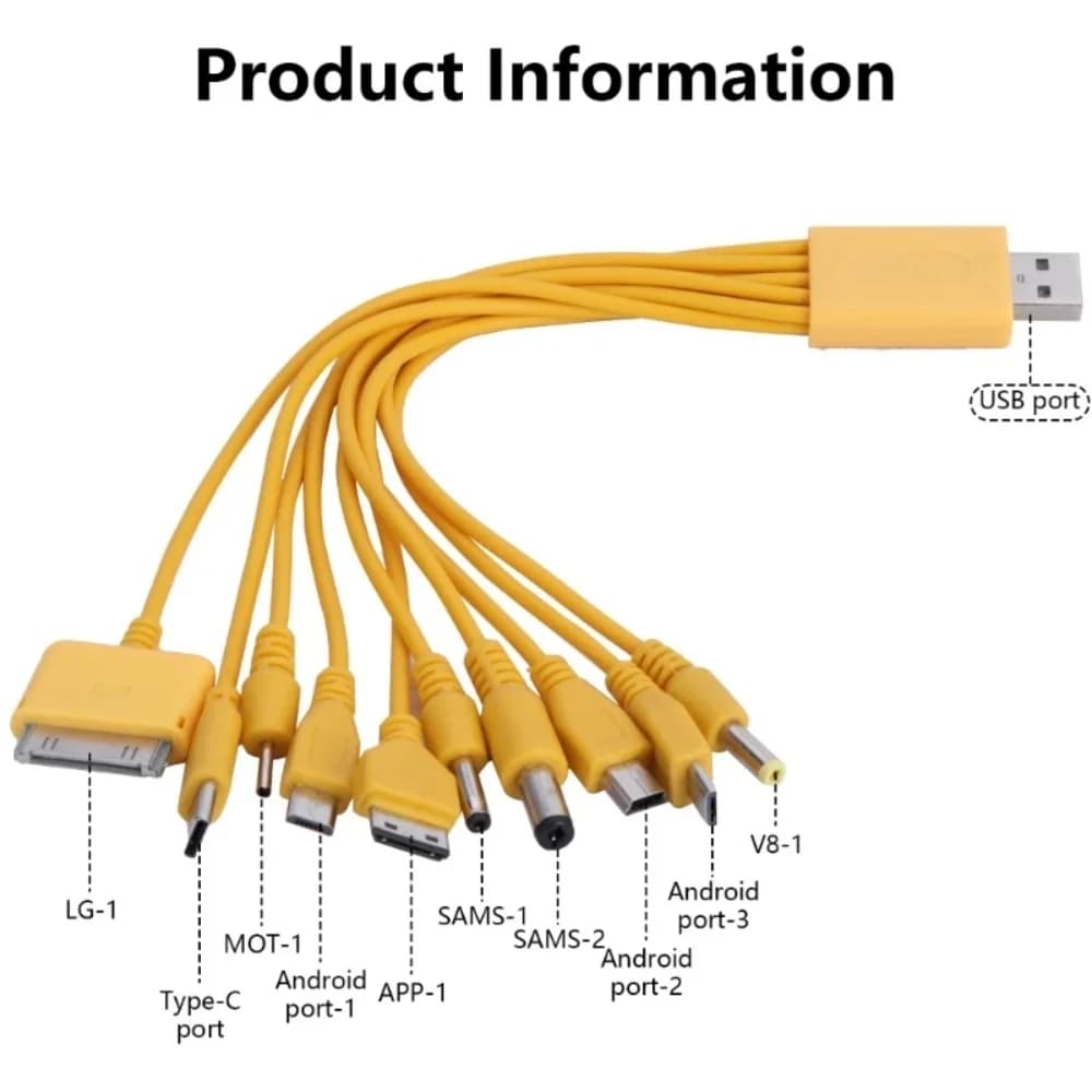 10 في 1 كابل USB متعدد الوظائف كابل شحن الهاتف العالمي متعدد الرؤوس كابل شحن الحبل لشاحن الهاتف سامسونج نوكيا - 4