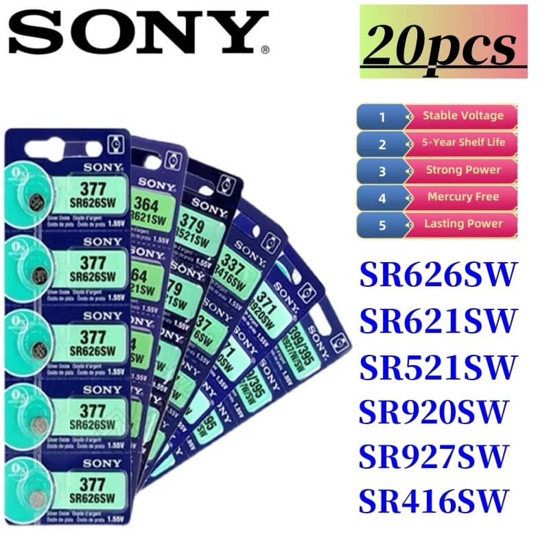 20Pcs Sony Original For 337 SR416SW 364 SR621SW 371 SR920SW 377 SR626SW 379 SR521SW 395 399 SR927SW Batteria - 2