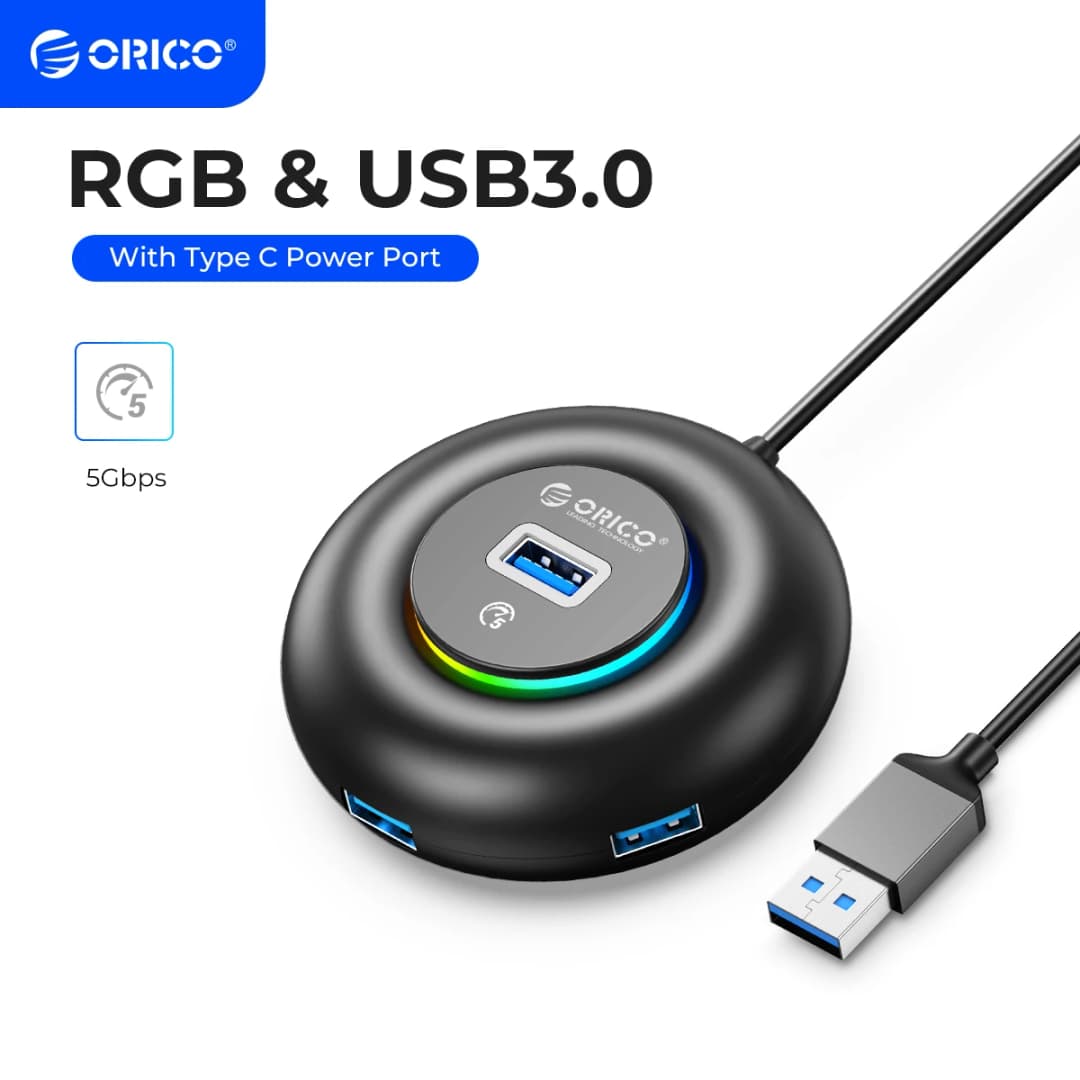 موزع ORICO RGB USB3.0/Type-C مع منفذ طاقة Type-C، سرعة 5 جيجابت في الثانية، محول OTG متعدد المنافذ لإكسسوارات الكمبيوتر ماك بوك برو