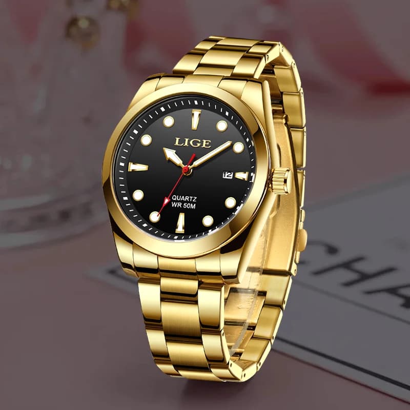 LIGE Fashion Gold Women Watches Stainless Steel Waterproof Quartz Watch Women Casual Sport Luminous Watch For Women Reloj Mujer - 4