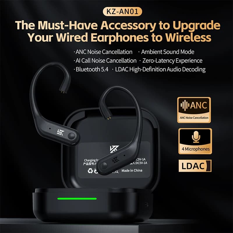 KZ AN01 كابل ترقية لاسلكي هوك أذن ANC إلغاء الضوضاء بلوتوث متوافق 5.4 C-Pin LDAC فك ترميز صوت عالي الدقة متوافق - 6