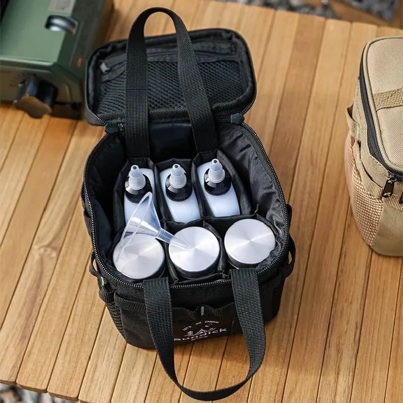 SUNDICK Outdoor Seasoning Bottle, Portable Kitchen Seasoning Box, Picnic Solid Liquid Barbecue Seasoning Jar Set, Utensils - 6
