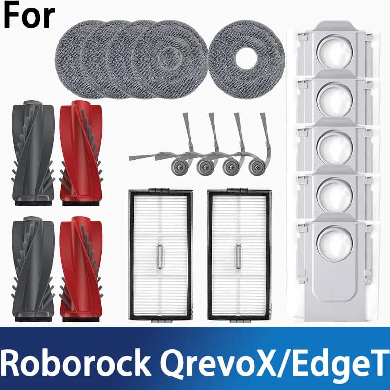 فرش جانبية رئيسية لمكنسة Roborock QrevoX/EdgeT روبوت، مناشف ممسحة، مرشحات HEPA، أكياس غبار - مجموعة إكسسوارات قطع غيار أساسية