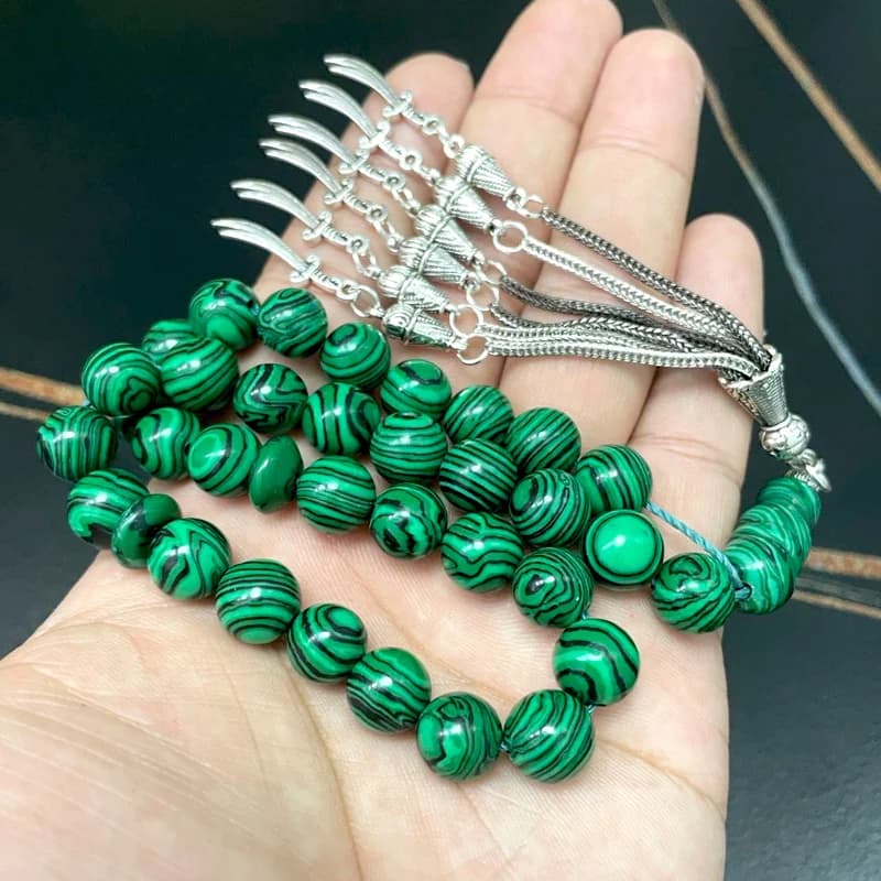 مسبحة صلاة إسلامية للرجال من حجر الملاكيت الأخضر هدية عيد رمضان أسورة مسبحة - 2