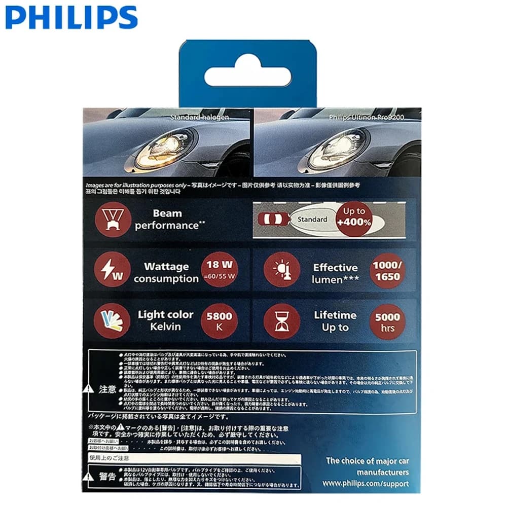 Philips Ultinon Pro9200 HL H11 H9 H7 H4 Car LED Headlight New Version HB3 HB4 9005 9006 12V +400% Cool White 5800K High Low Beam - 2