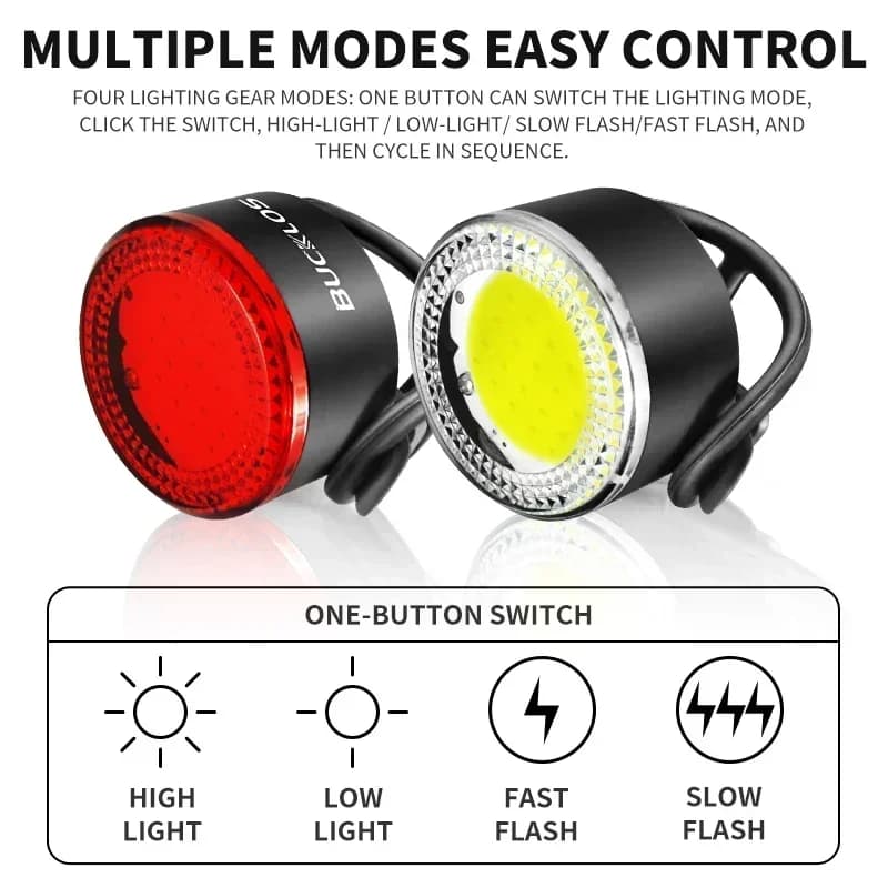 ضوء دراجة BUCKLOS COB أمامي وخلفي أضواء دراجة LED قابلة لإعادة الشحن مصباح دراجة جبلية وطريق MTB ضوء خلفي كشاف دراجة - 4