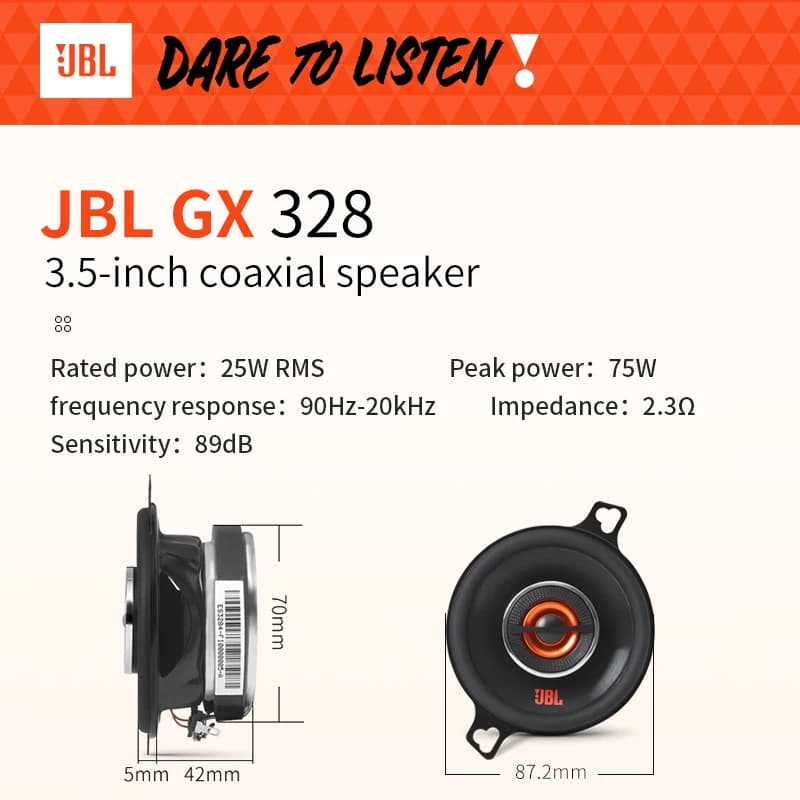 سماعات سيارة JBL مقاس 3.5 بوصة، تويتر محوري، منتصف تريبل، باس ستيريو، نطاق كامل، زوج GX328 - 3