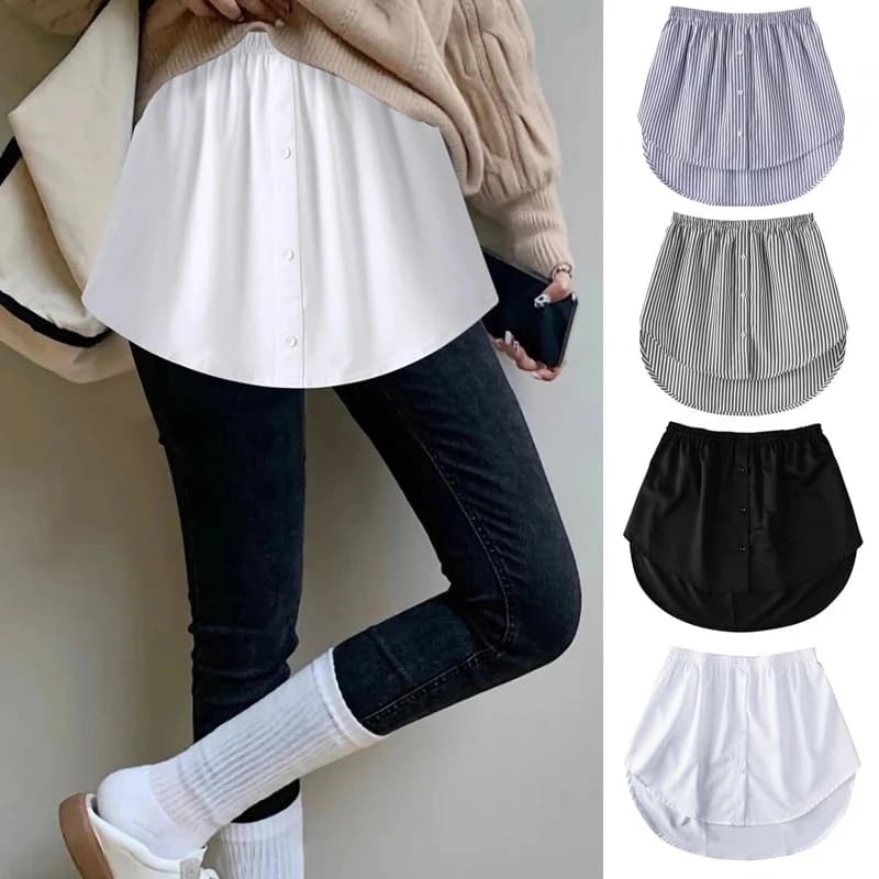Plus Size 5XL Shirt Extenders Women Fake Shirt Tail Irregular Skirt Blouse Tail Hem Soft Detachable Underskirt Sweater Hemline