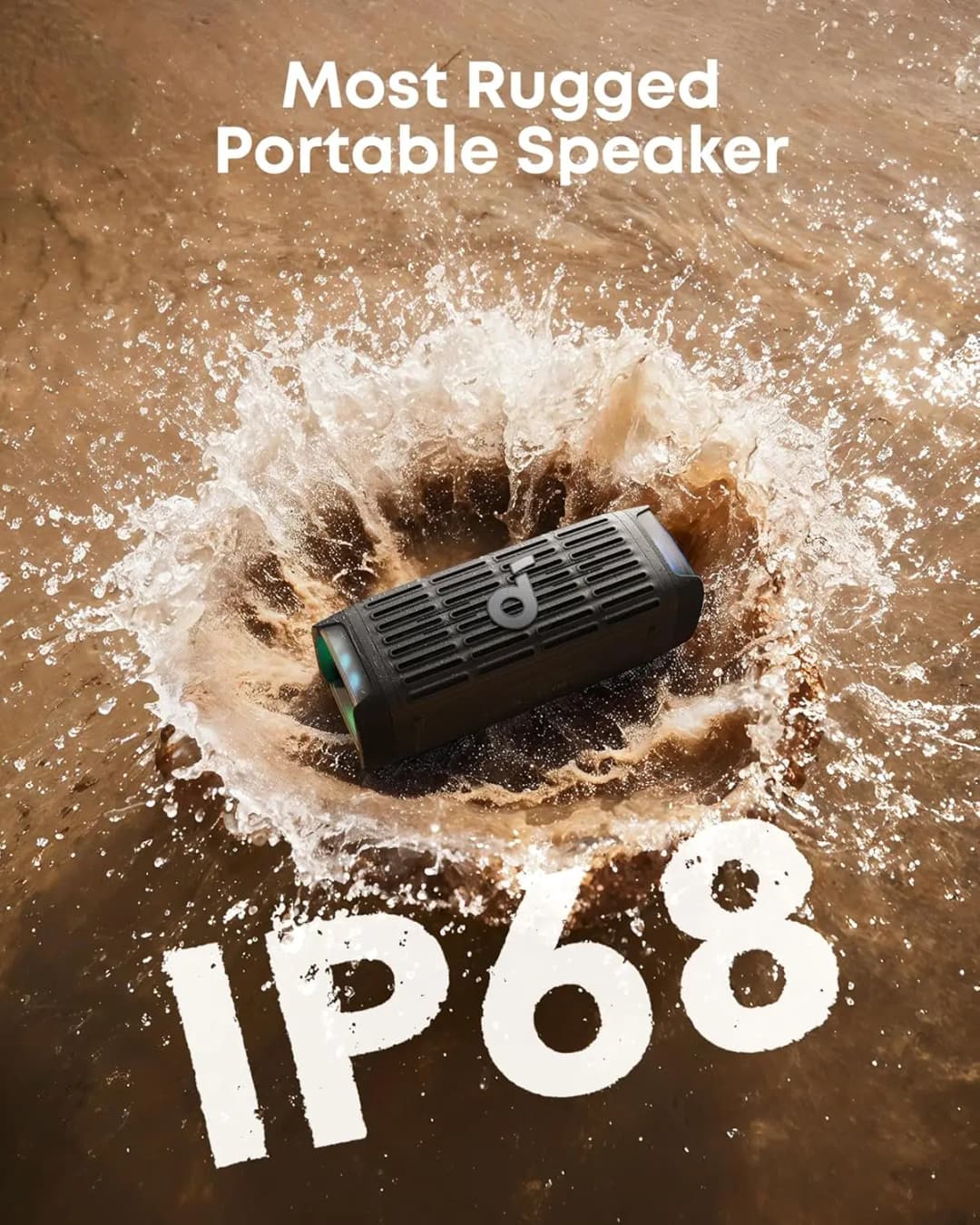 Soundcore Boom 3i by Anker, Compact Outdoor Speaker, IP68 Waterproof, Floating Playback, Saltwater-Resistant, BassUp 2.0 - 2