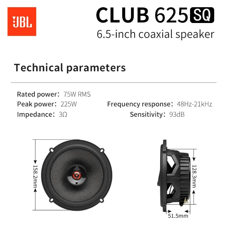 سماعة JBL للسيارة مقاس 6.5 بوصة من طراز CLUB 625SQ، سماعة محورية للترددات العالية، سماعة ستيريو محيطية كاملة النطاق - 4