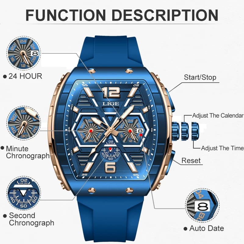 LIGE New Strong Luminous Watch For Men Fashion Military Square Watch Men Sport Chronograph Waterproof Watches Reloj Hombre+BOX - 3