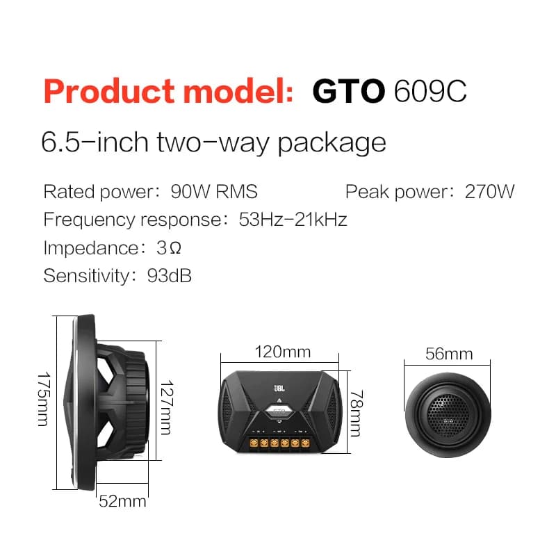 مجموعة سماعات سيارة JBL ثنائية الاتجاه 6.5 بوصة تريبل متوسط باس ستيريو صوت محيطي مضخم صوت Harman GTO609C270W سماعة باب - 2