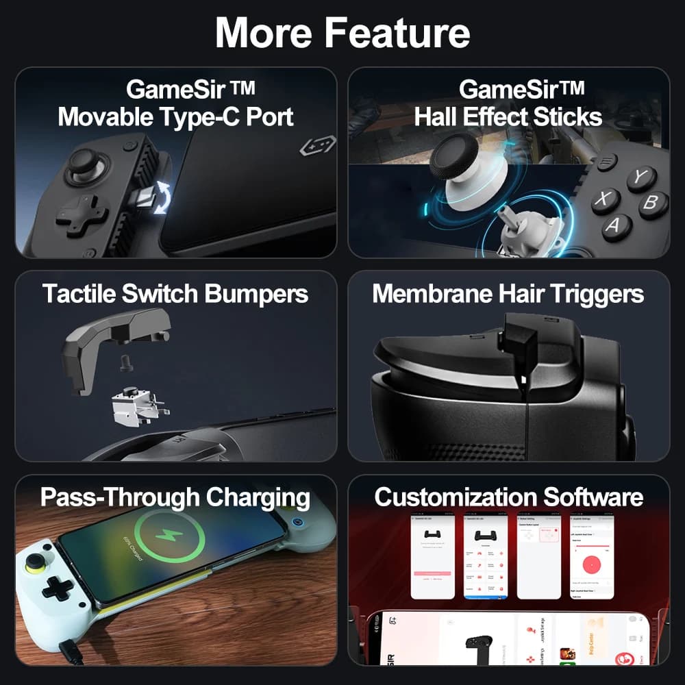 وحدة تحكم ألعاب محمولة GameSir X5 Lite Type-C لنظامي أندرويد وآي أو إس مع منفذ Type-C قابل للتحريك ولوحة سيليكون قابلة للتبديل - 6