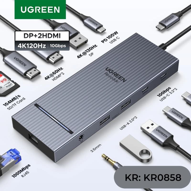 يوجرين 12-في-1 هاب يو اس بي تايب-سي إلى 2HDMI 4K120Hz DP USB3.2 10Gbps SD/TF RJ45 PD100W لماك بوك ديل اتش بي ملحقات لابتوب دوكينغ
