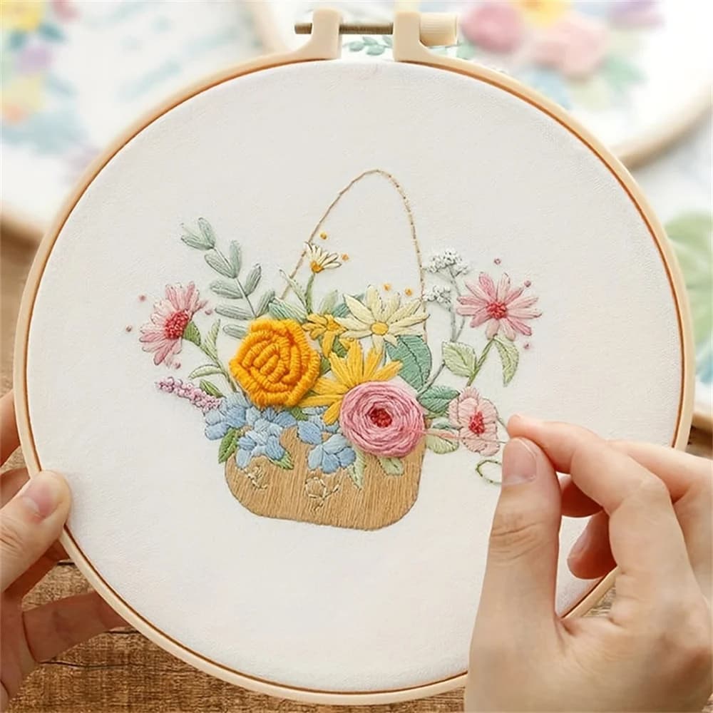 مجموعة تطريز يدوية DIY - نمط الزهور والصليب - عدة خياطة فنية للمبتدئين - ديكور منزلي وهدايا يدوية - 2