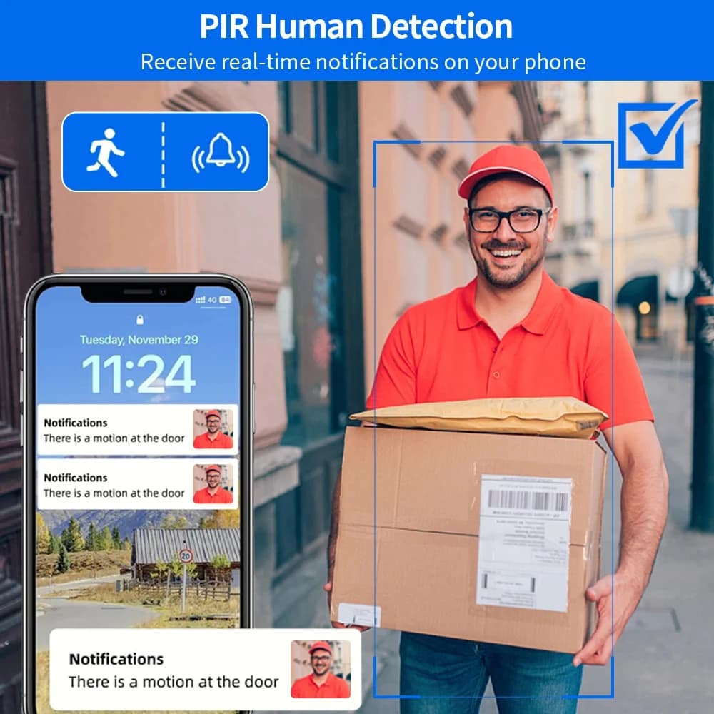 جرس باب فيديو WiFi بدعم 5G و2.4G، دقة 1080P، Tuya Smart، إنتركوم لاسلكي، كاميرا مقاومة للماء - 5