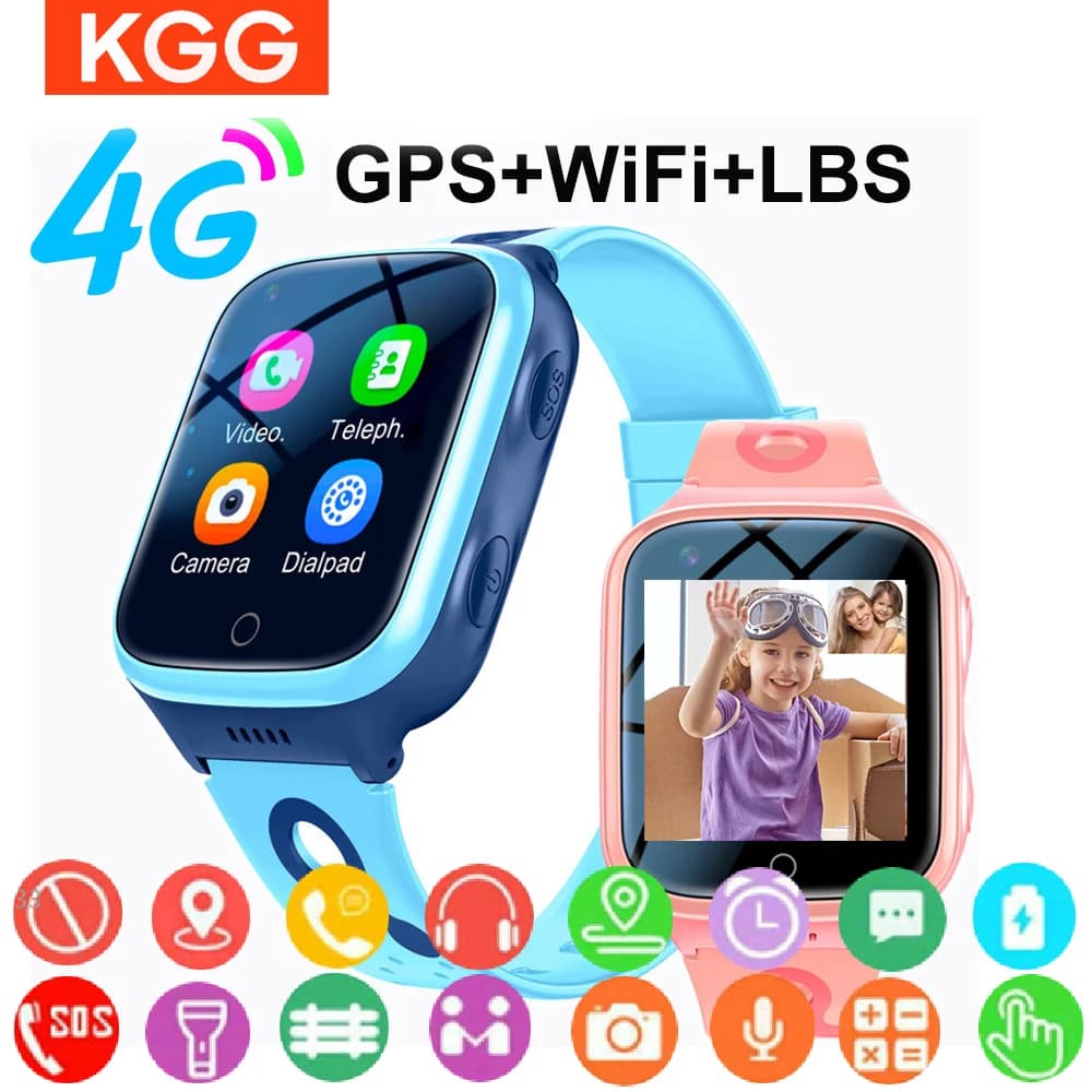 KGG 4G ساعة ذكية للأطفال لتحديد المواقع واي فاي 1000mAh مكالمة فيديو المقتفي الموقع SOS دعوة الظهر رصد ساعة الهاتف Smartwatch هدايا الأطفال