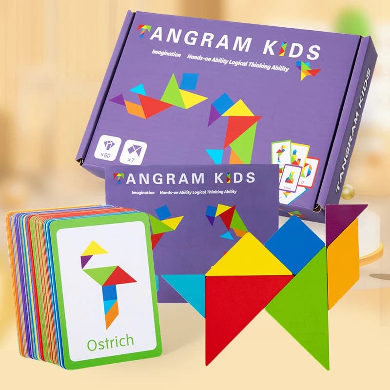 ألغاز بازل ثلاثية الأبعاد من الخشب Tangram، ألعاب لوحية تعليمية Montessori للأطفال، أداة تعليم الأشكال الهندسية لرياض الأطفال - 6