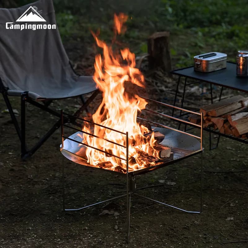 طاولة نار محمولة من الفولاذ المقاوم للصدأ من CAMPINGMOON SOLO-A3 مع جسور قابلة للتعديل وشواية تخييم قابلة للطي للطهي في الهواء الطلق - 2