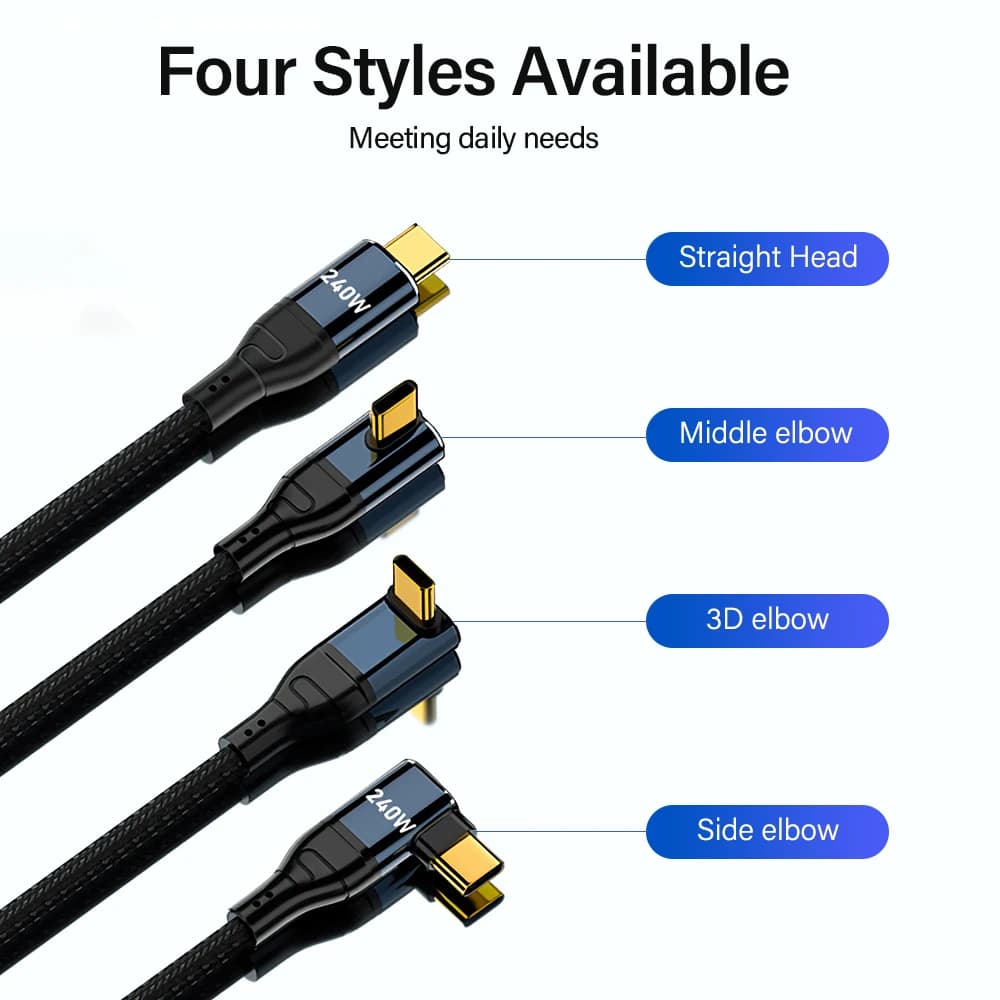 كوع 90 درجة شحن فائق السرعة PD 3.1 240W USB Type C إلى C كابل لآيفون 15 آيباد آبل ماك بوك فيفو سامسونج شاحن بيانات - 4