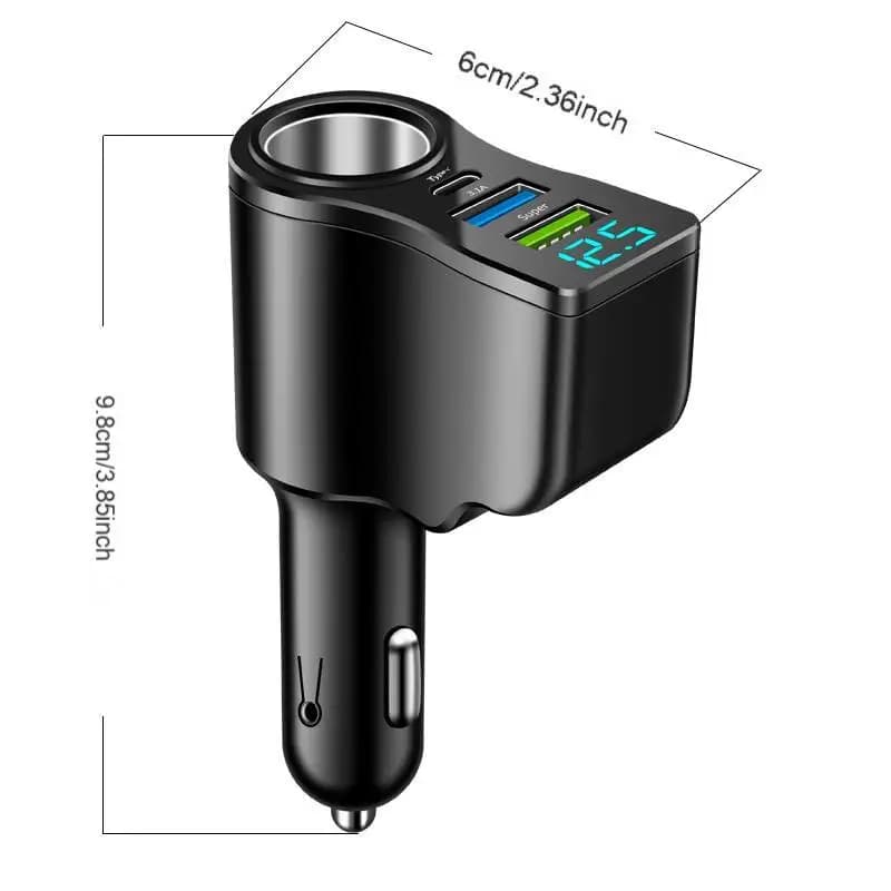 شاحن سيارة جديد بشاشة رقمية، شحن سريع، شاحن سيارة مزدوج USB، ولاعة سجائر من واحدة إلى ثلاث، شاحن سيارة متعدد الوظائف 66 واط - 6