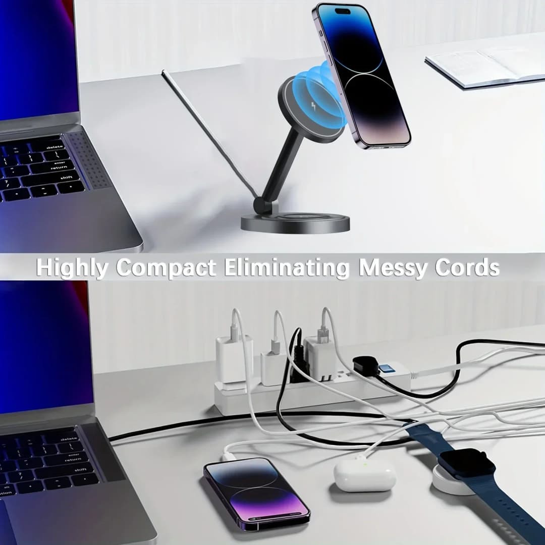 3 في 1 حامل شاحن لاسلكي مغناطيسي لـ Magsafe iPhone 16 15 14 13 12 Pro Max Apple Watch Airpods محطة شحن سريعة - 3