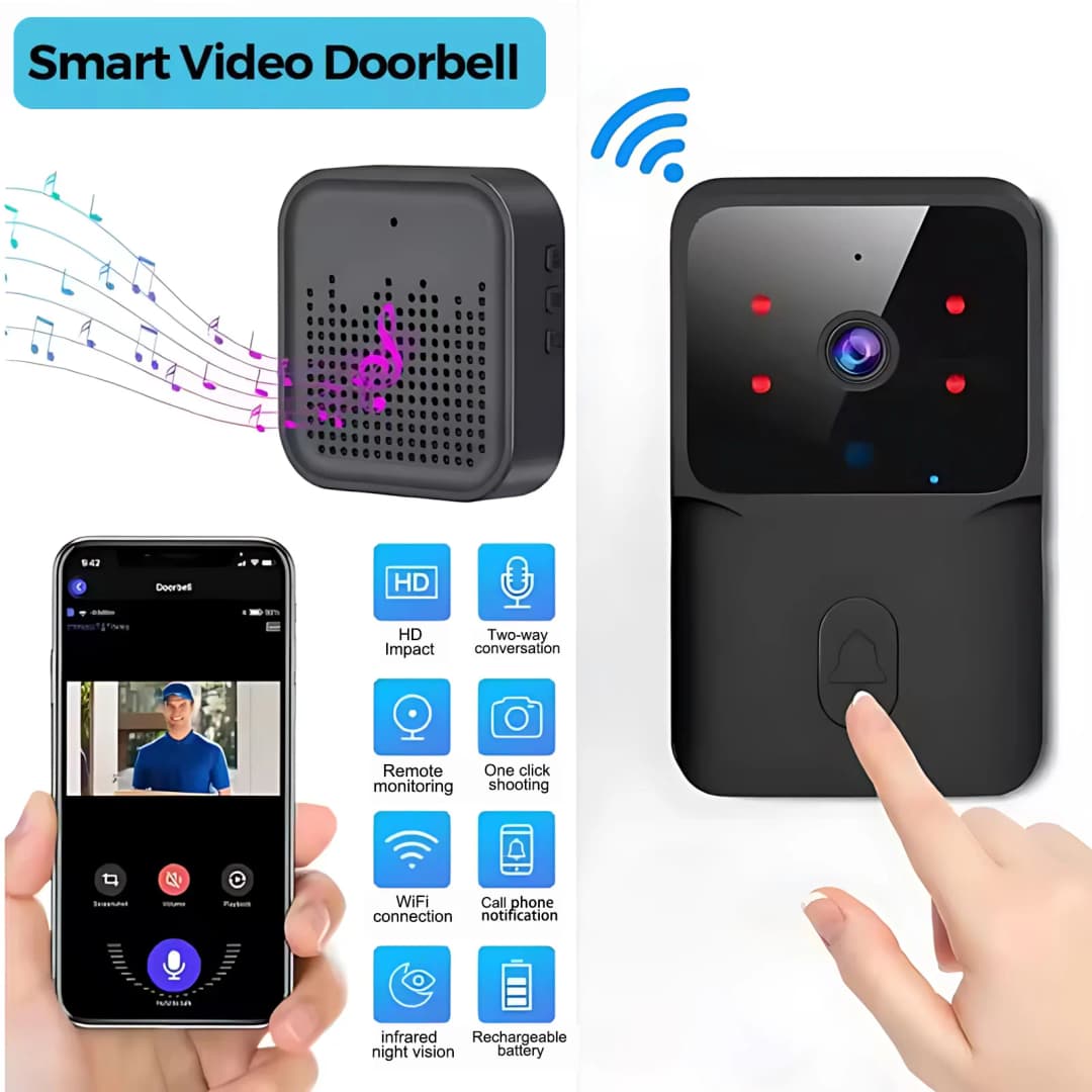 جرس باب ذكي بتقنية WiFi، نظام إنتركوم ثنائي الاتجاه، رؤية ليلية بالأشعة تحت الحمراء، مراقبة أمنية منزلية، كاميرا جرس الباب
