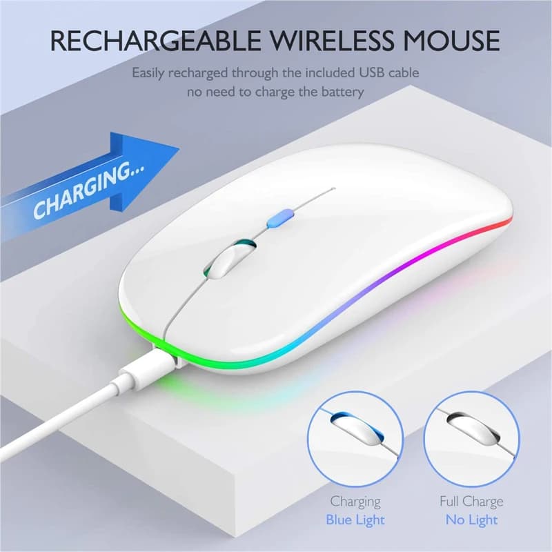 ماوس لاسلكي LED قابل لإعادة الشحن عبر USB متوافق مع بلوتوث ماوس RGB صامت مريح مع إضاءة خلفية لجهاز الكمبيوتر المحمول والكمبيوتر الشخصي والآيباد - 3
