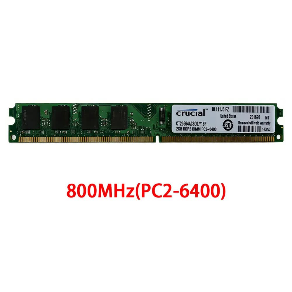 ذاكرة رام Crucial DDR2 لسطح المكتب 2 جيجابايت 4 جيجابايت (2x2 جيجابايت) 667 ميجاهرتز 800 ميجاهرتز DIMM PC2-6400 PC2-5300 1.8 فولت غير ECC غير مخزنة - 6