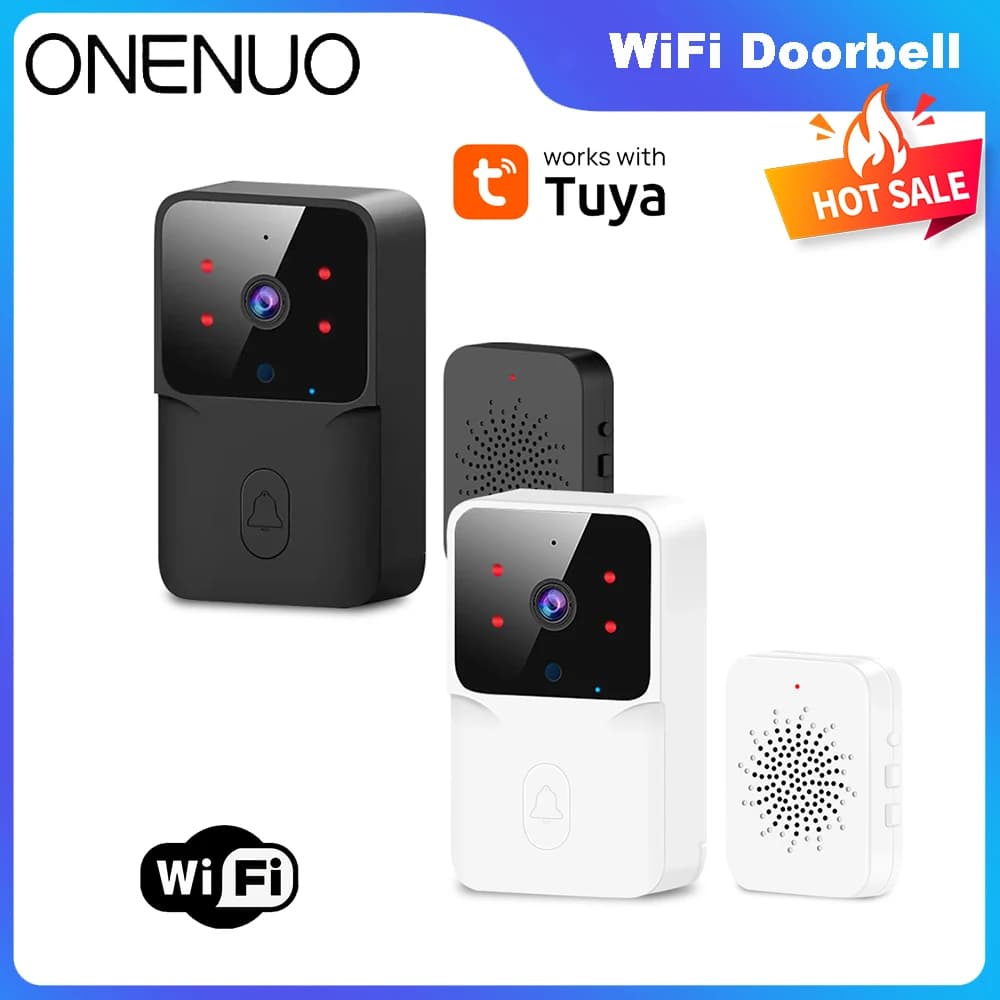 جرس باب فيديو Tuya WiFi كاميرا HD لاسلكية إنذار الأشعة تحت الحمراء أمان جرس باب ذكي للمنزل إنتركوم WiFi مع أسود أو أبيض