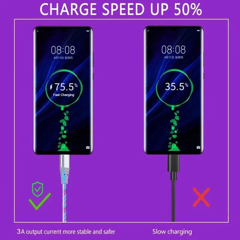 شحن سريع بيانات الحبل تدفق مضيئة USB نوع C كابل 5A كابل شحن سريع متوهجة كابل LED لسامسونج Xiaomi آيفون مايكرو - 3