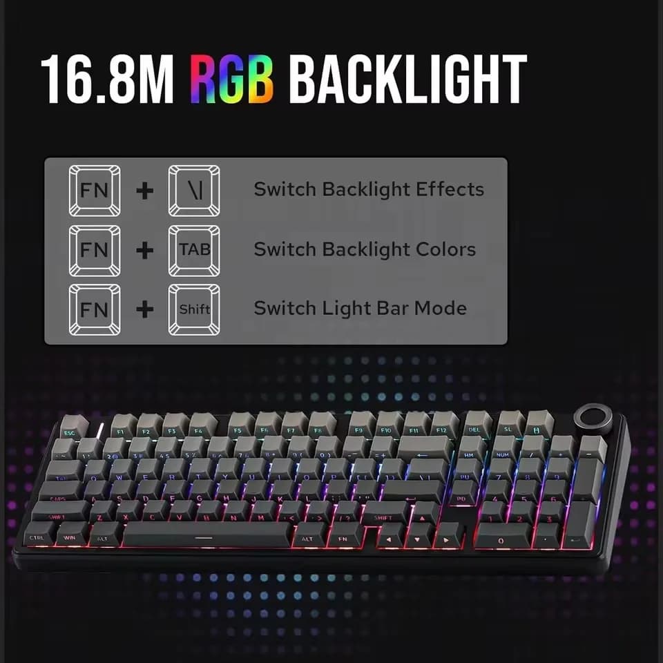 لوحة مفاتيح ميكانيكية للألعاب AULA F99PRO، 99 مفتاح، وضع ثلاثي لاسلكي، مفاتيح قابلة للتبديل السريع، هيكل Gasket، مع مقبض تحكم الوسائط - 4
