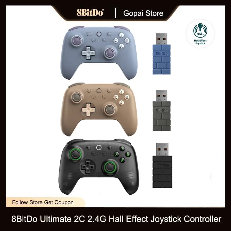 وحدة تحكم ألعاب لاسلكية 8BitDo Ultimate 2C مع عصا تحكم بتأثير هول للكمبيوتر الشخصي، ويندوز 10، 11، ستيم ديك، رازبيري باي، أندرويد