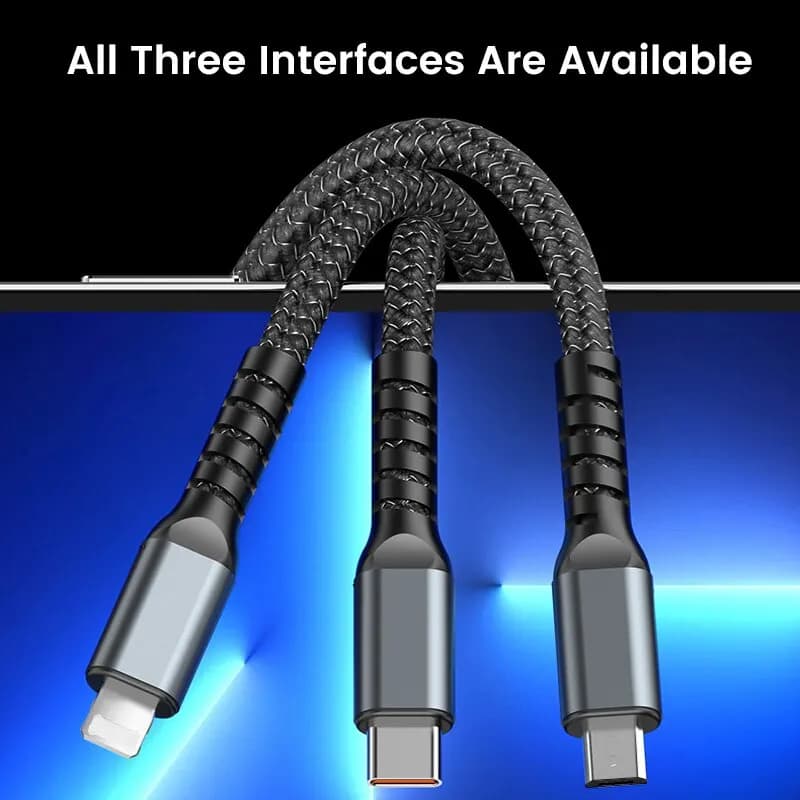 كابل شحن سريع شفاف 3 في 1 100 واط Type C USB Micro لهواوي أوبو فيفو سامسونج شاومي شاحن مصباح طيار USB C 6A - 2
