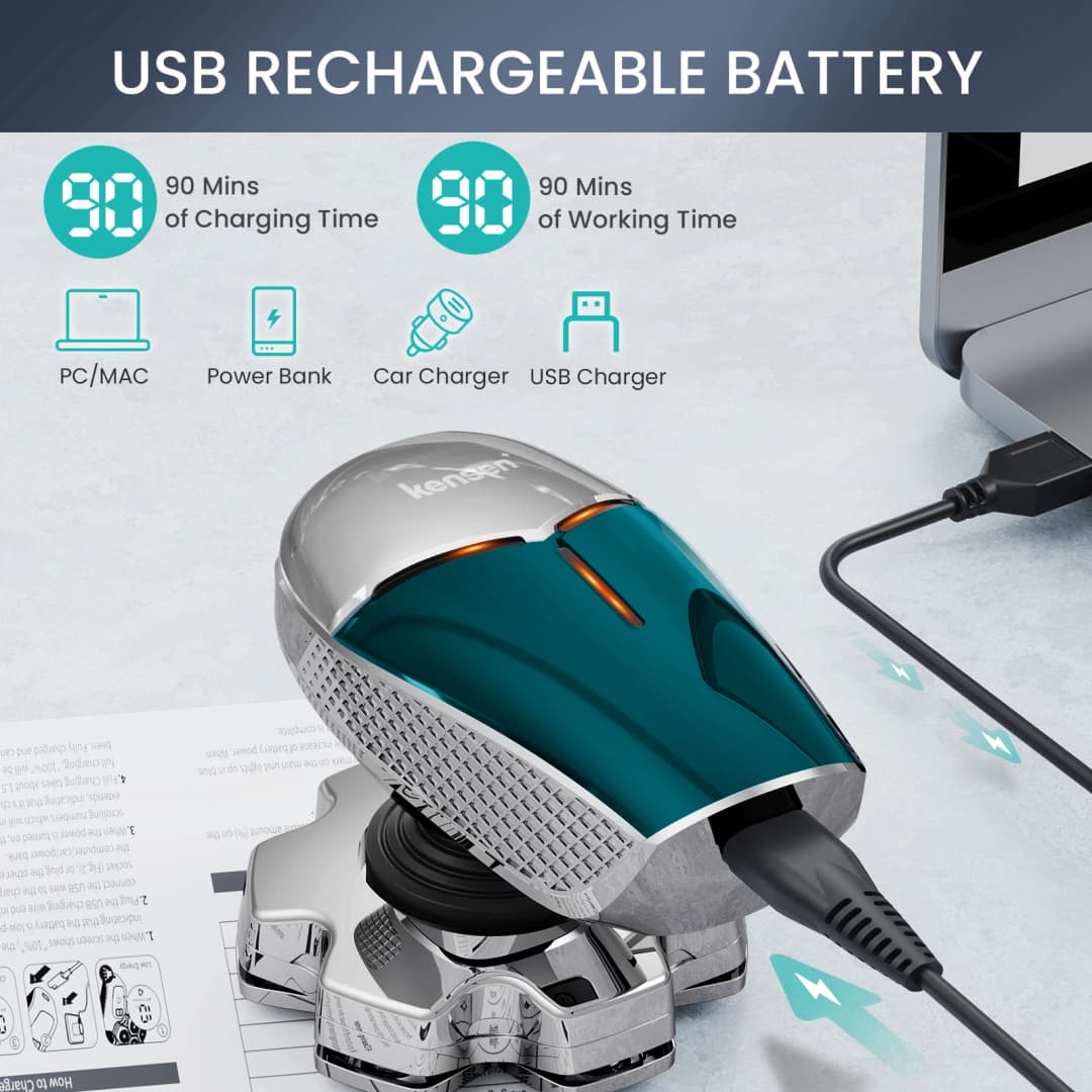 KENSEN 5 in 1 Electric Head Shaver Magnetic 7D Floating Blade Men's Grooming Kit Rechargeable Head Shaving Machine Beard Trimmer - 5