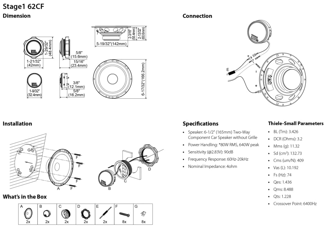 سماعة سيارة JBL مقاس 6.5 بوصة، سماعة ثنائية الاتجاه، طاقة خرج 640 واط، سماعة سيارة صبووفر، تريبل، مدى متوسط، سماعة ستيريو للسيارة - 2