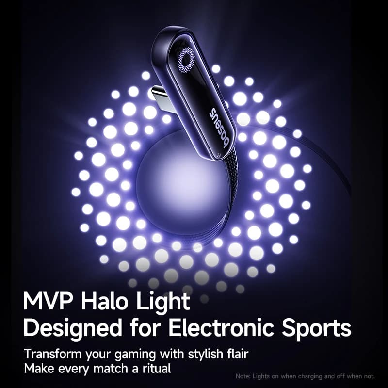 كابل Baseus MVP3 معقوف 100W USB C لـ iPhone 16 15 Pro Max كابل نوع C مع ضوء LED لـ Macbook pro Xiaomi Samsung - 3