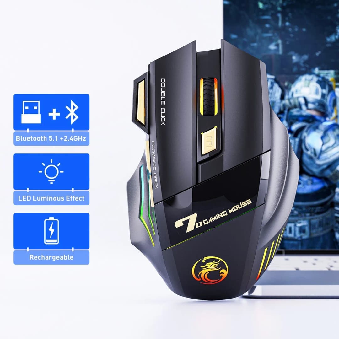 ماوس ألعاب لاسلكي IMICE GW-X7، 3200DPI، ثنائي الوضع، 7 أزرار قابلة للبرمجة، إضاءة خلفية RGB، قابل لإعادة الشحن - 2