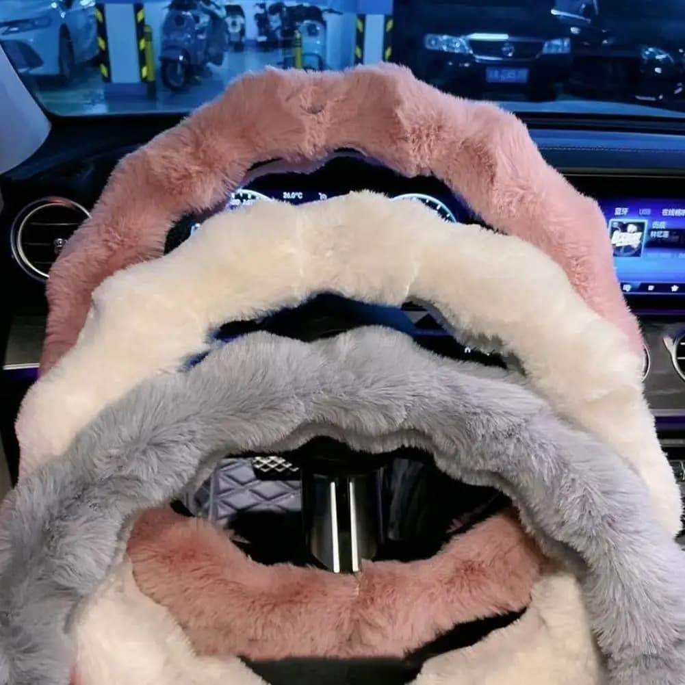Soft Fluffy Car Steering Wheel Cover Plush Winter Warm Steering Qheel Grip Cover Non-Slip Steering Wheel Protector Car Steering - 4