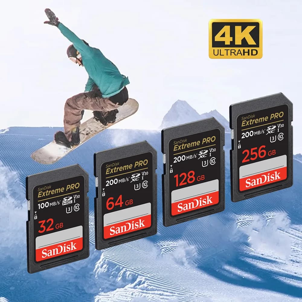 بطاقة ذاكرة SanDisk الأصلية ألترا/إكستريم إس دي/إكستريم برو 32 جيجابايت إس دي إتش سي 64 جيجابايت/128 جيجابايت/256 جيجابايت إس دي إكس سي يو إتش إس-آي يو3/4كيه/في30 للكاميرا والسيارة دي في إس إل آر
