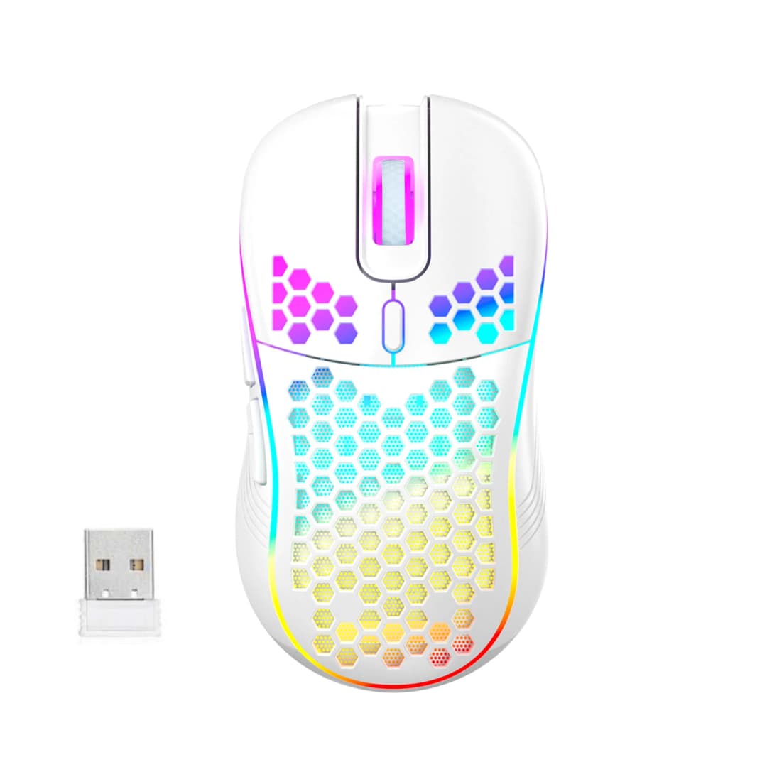 ماوس ألعاب لاسلكي خلية نحل 2.4 جيجاهرتز USB مع إضاءة RGB قابلة لإعادة الشحن وأضواء LED وحبل باراكورد خالي من السحب وتصميم مريح - 3