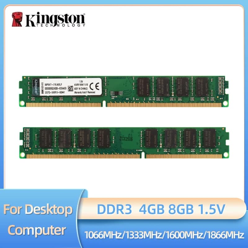 ذاكرة رام كينجستون DDR3 بسعة 4 جيجابايت و8 جيجابايت بتردد 1066 ميجاهرتز و1333 ميجاهرتز و1600 ميجاهرتز و1866 ميجاهرتز DIMM غير ECC لاجهزة الكمبيوتر المكتبية