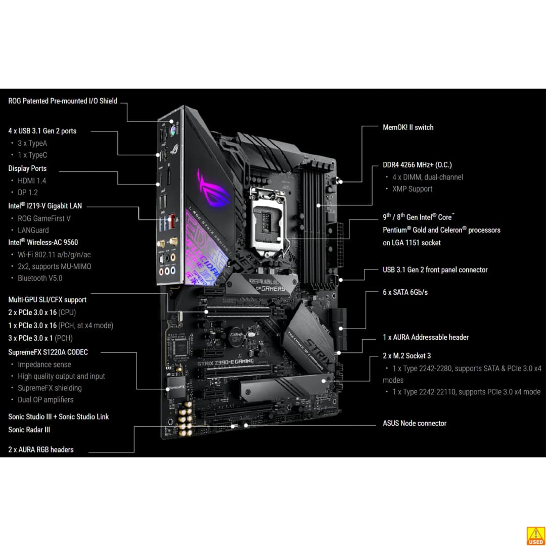 لوحة أم ASUS ROG STRIX Z390-E GAMING مقبس LGA1151 معالج CPU ذاكرة DDR4 4266(OC) شريحة Z390 لوحة رئيسية ATX