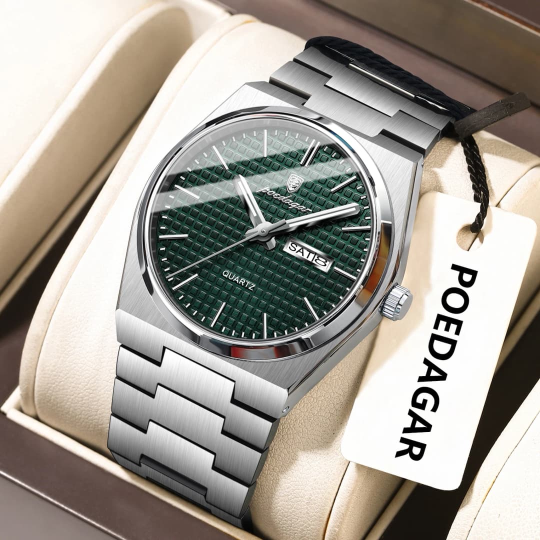 POEDAGAR Luxury Original Man Watch Waterproof Stainless Steel Luminous Men's Wristwatch Date Week Quartz Fashion Watches For Men - 2