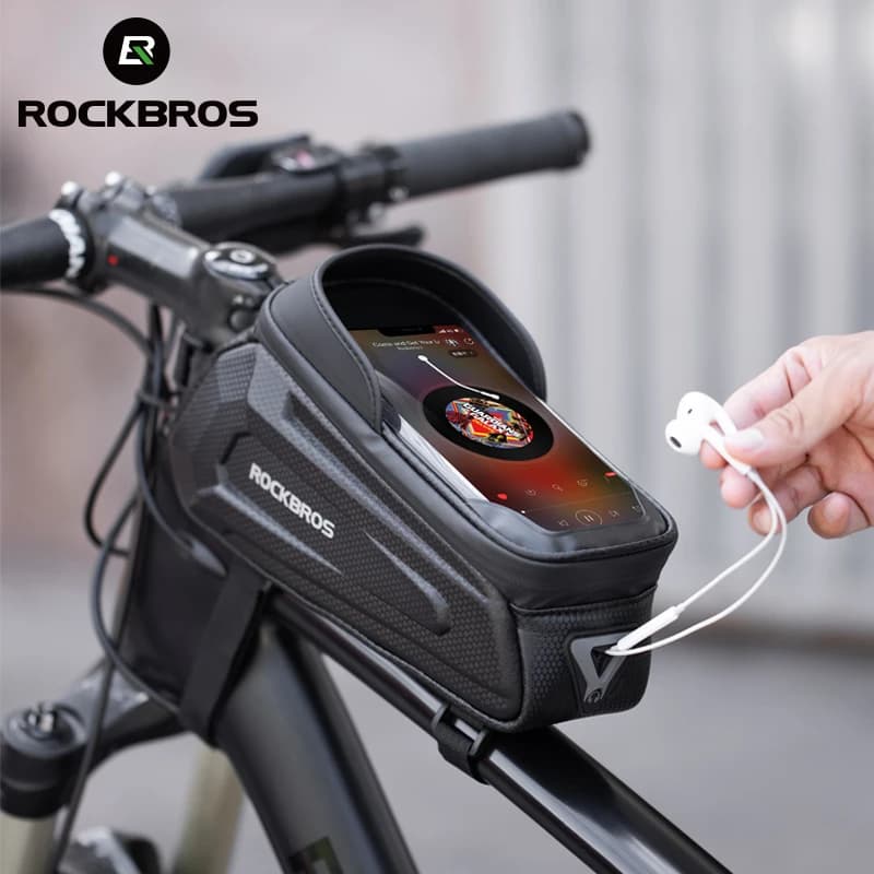 حقيبة دراجة ROCKBROS مضادة للماء بشاشة لمس، حقيبة دراجة هوائية علوية لإطار الأنبوب الأمامي، حقيبة دراجة جبلية/طرق، جراب هاتف 6.5، إكسسوارات دراجة