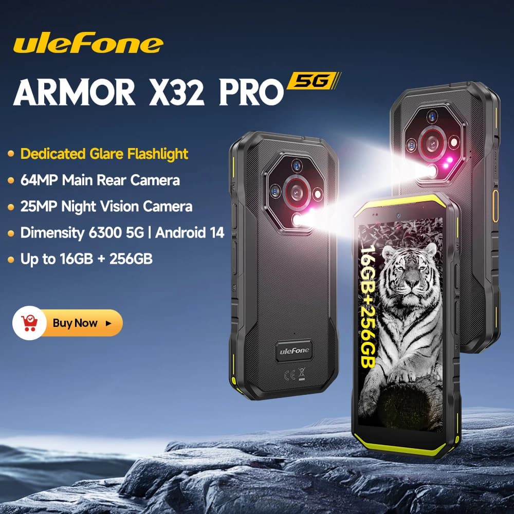 【جديد 2025】 هاتف Ulefone Armor X32 Pro 5G متين بنظام أندرويد 14 وذاكرة 16 جيجابايت وسعة تخزين 256 جيجابايت وكاميرا رئيسية 64 ميجابكسل ومعالج Dimensity 6300 وNFC