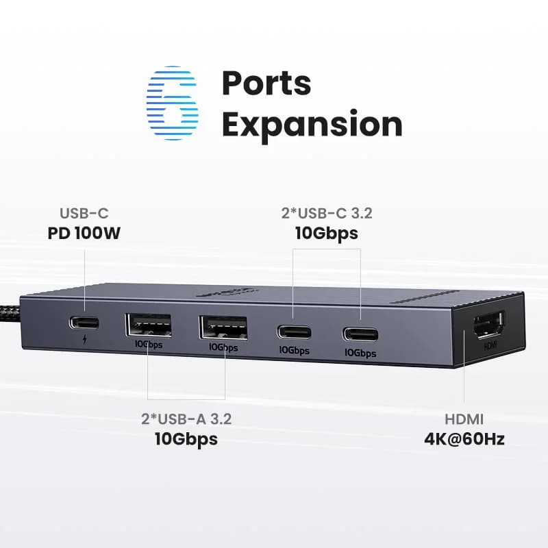 موزع UGREEN USB C بسرعة 10 جيجابت/ثانية، يدعم 4K60Hz عبر HDMI، USB3.2، PD100W، مناسب لأجهزة اللابتوب ماك بوك برو إير آيباد الهواتف ومحطات الإرساء أندرويد - 2