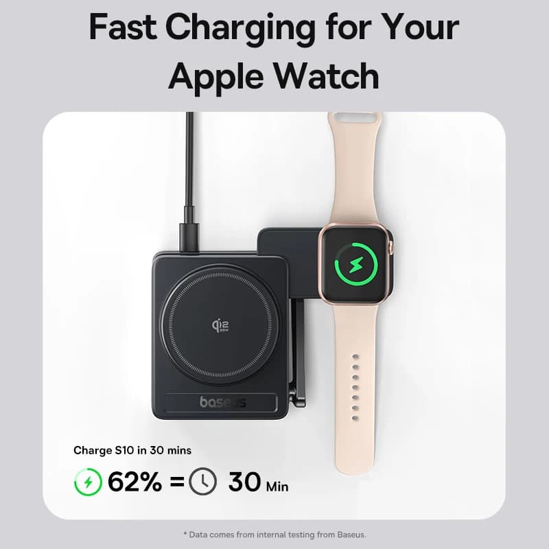 Baseus 3 in 1 Magnetic Wireless Charger Qi2.2 25W Fast Charging For iPhone 17 16 15 14 Apple Watch Earbuds AirPods Pro iWatch - 5