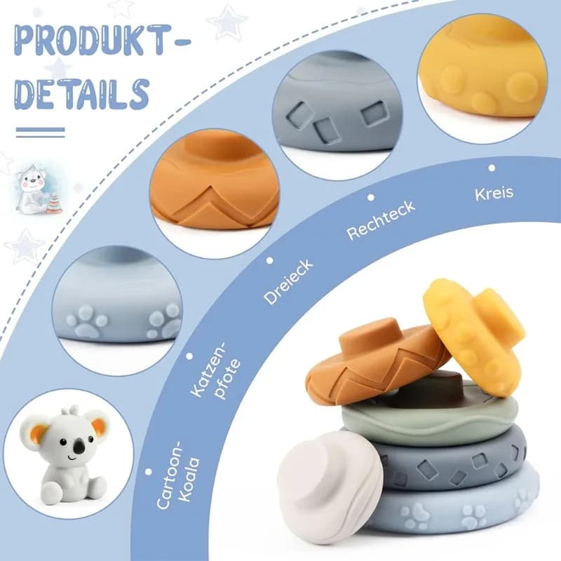 Montessori Baby Sensory Intellectual Development Toy Koala Stacking Tower Fine Motor Skills Developing Learning Set - 3