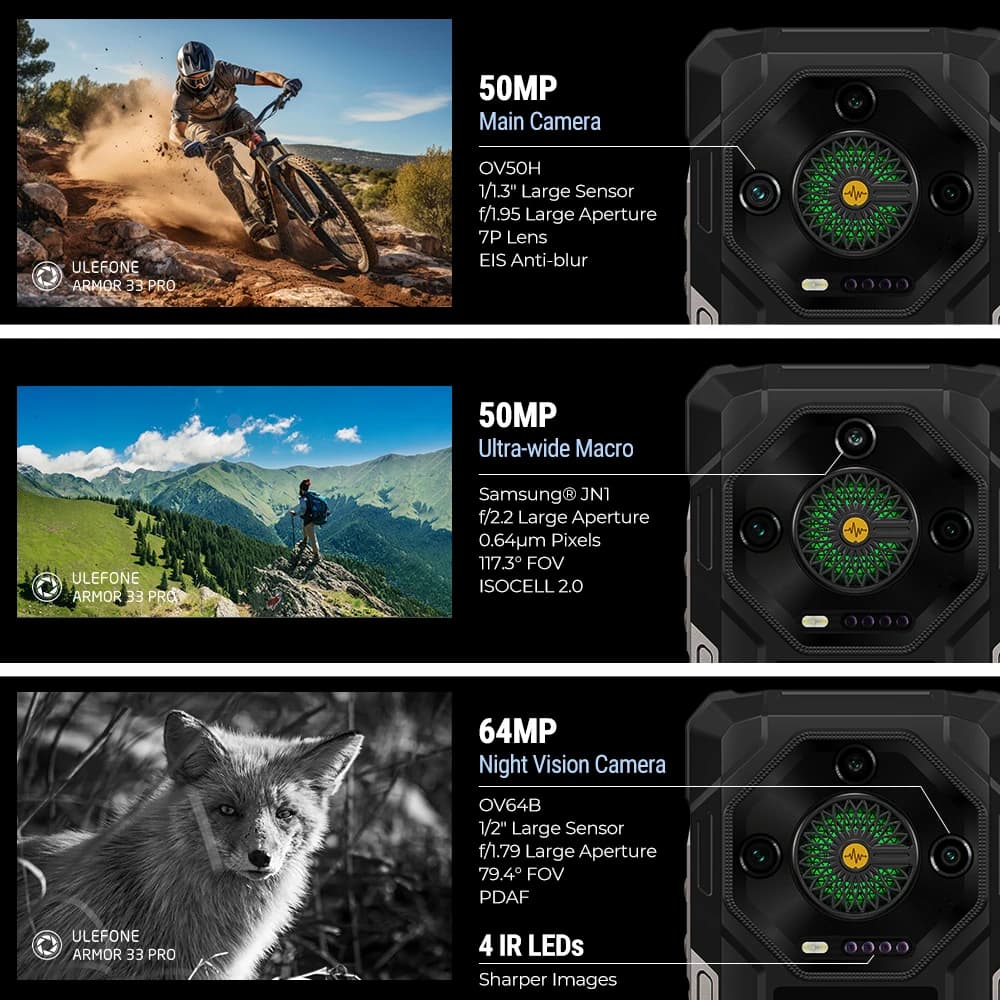 【عرض عالمي】 هاتف Ulefone Armor 33 Pro 5G متين ببطارية 25500 مللي أمبير وسعة تخزين 512 جيجابايت وشاشة 120 هرتز و6.59 بوصة وشاشة خلفية 3.4 بوصة وNFC بنظام أندرويد - 4